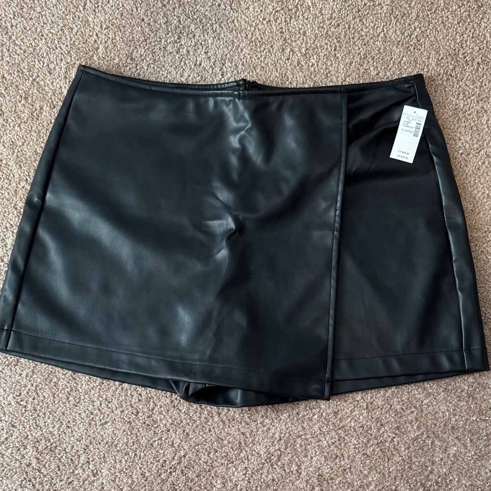 Black Faux Leather Mini Skort